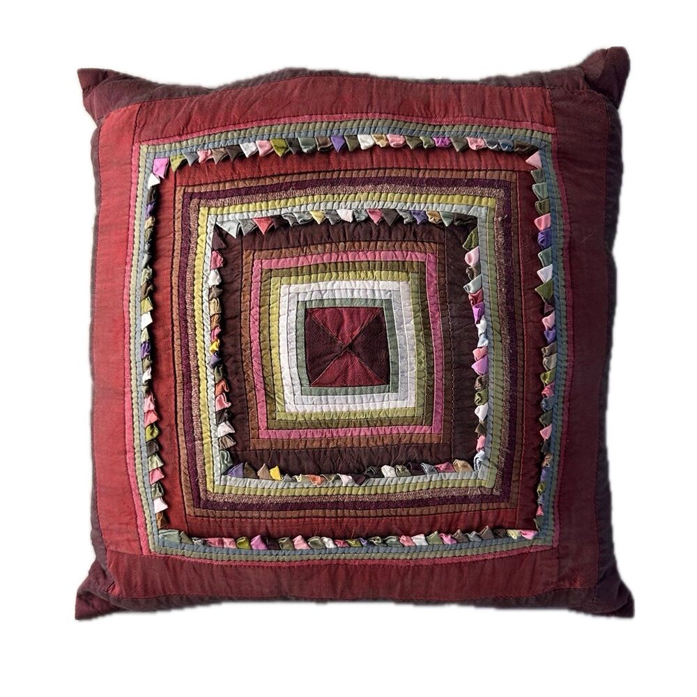 Thai Silk Village TSV 100% Silk Mix Media Quilted Zippered Accent Pillow Cover